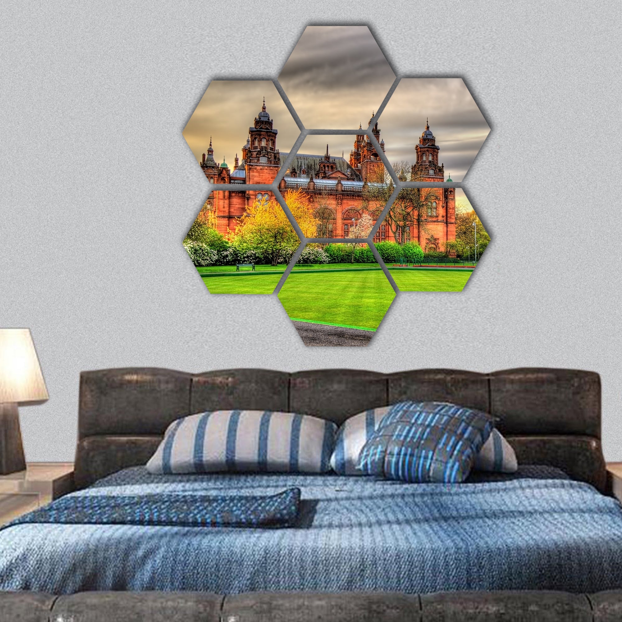 Kelvingrove Museum and Glasgow University - Scotland hexagonal canvas wall art