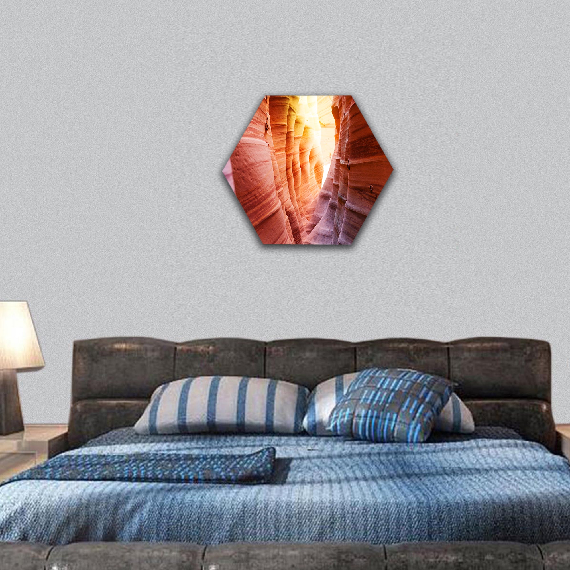 Columns and wave formations in Zebra Slot Canyon Utah hexagonal canvas wall art