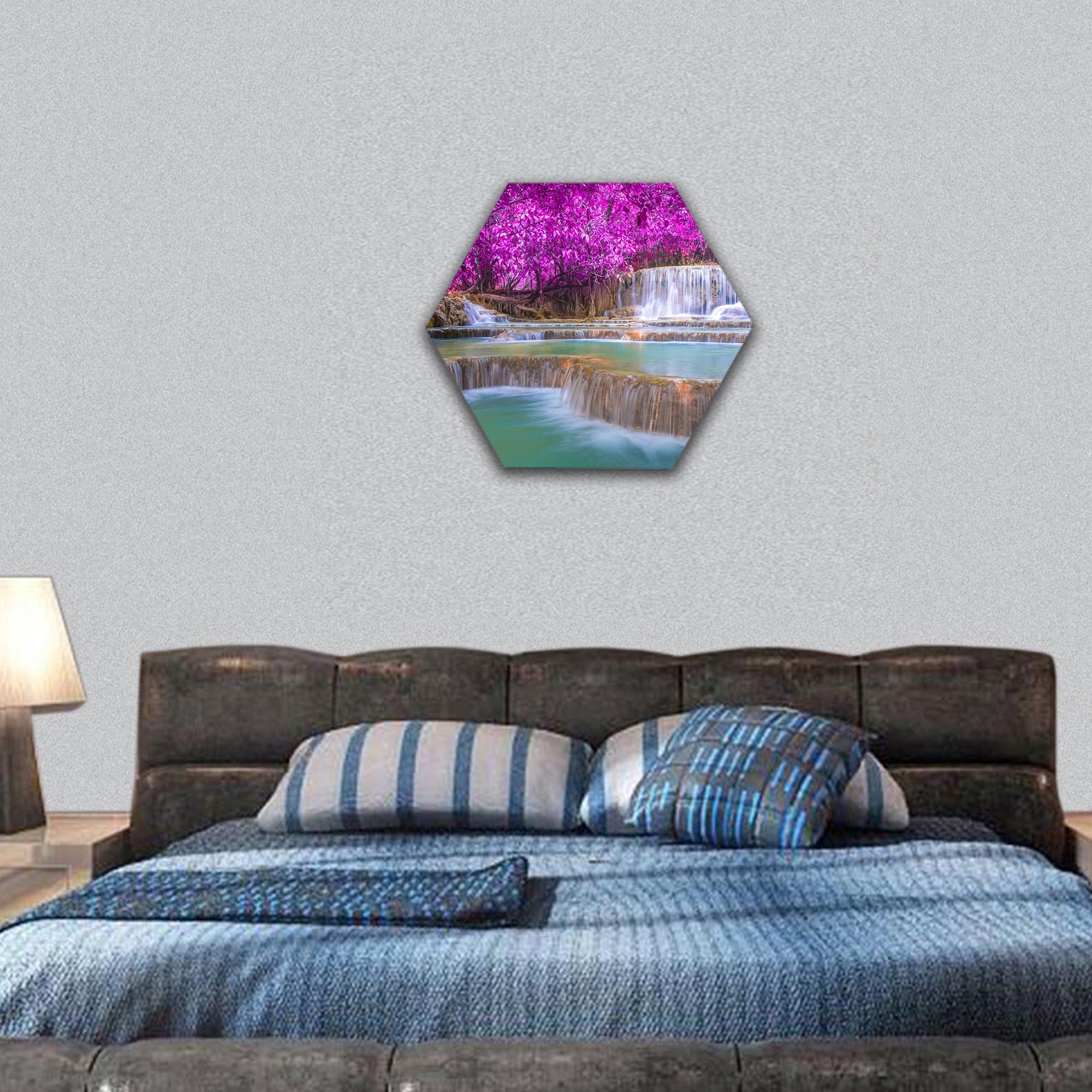 Waterfall in rain forest hexagonal canvas wall art