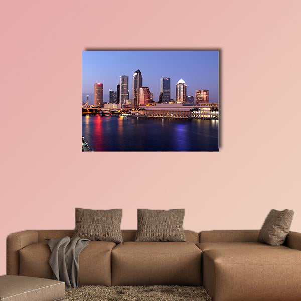 Tampa Skyline, Panoramatic night view on modern skyscrapers  wall art