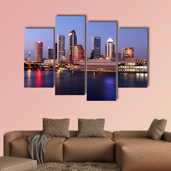 Tampa Skyline, Panoramatic night view on modern skyscrapers  wall art