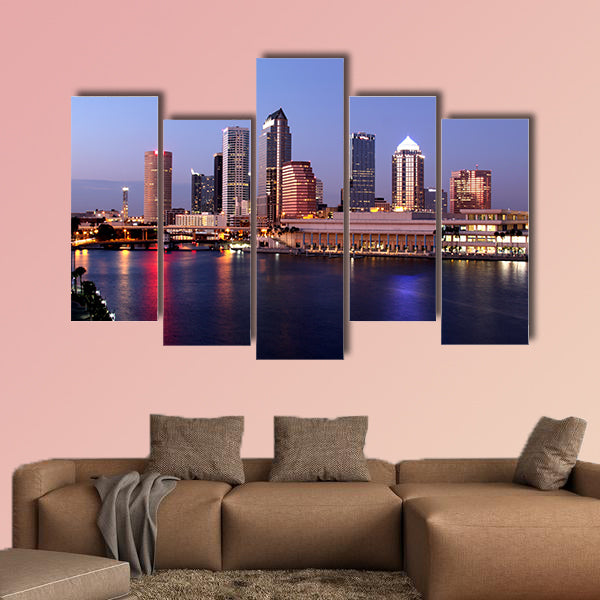 Tampa Skyline, Panoramatic night view on modern skyscrapers  wall art