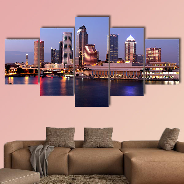 Tampa Skyline, Panoramatic night view on modern skyscrapers  wall art