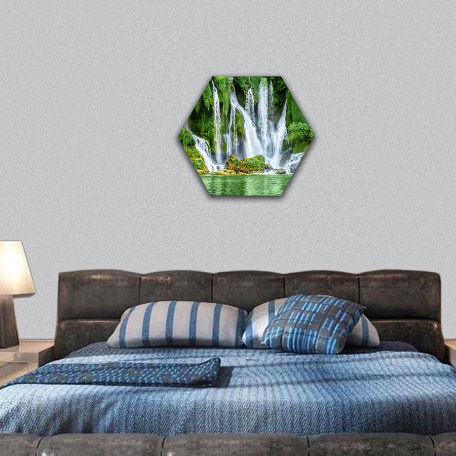 Beautiful view on Kravica waterfall in Bosnia hexagonal canvas wall art