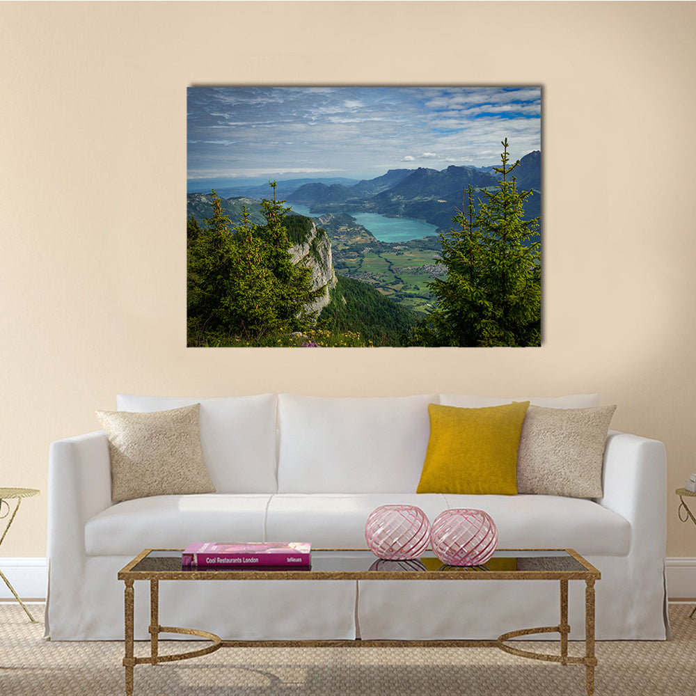 A view of Lake Annecy in the French Alps multi panel canvas wall art