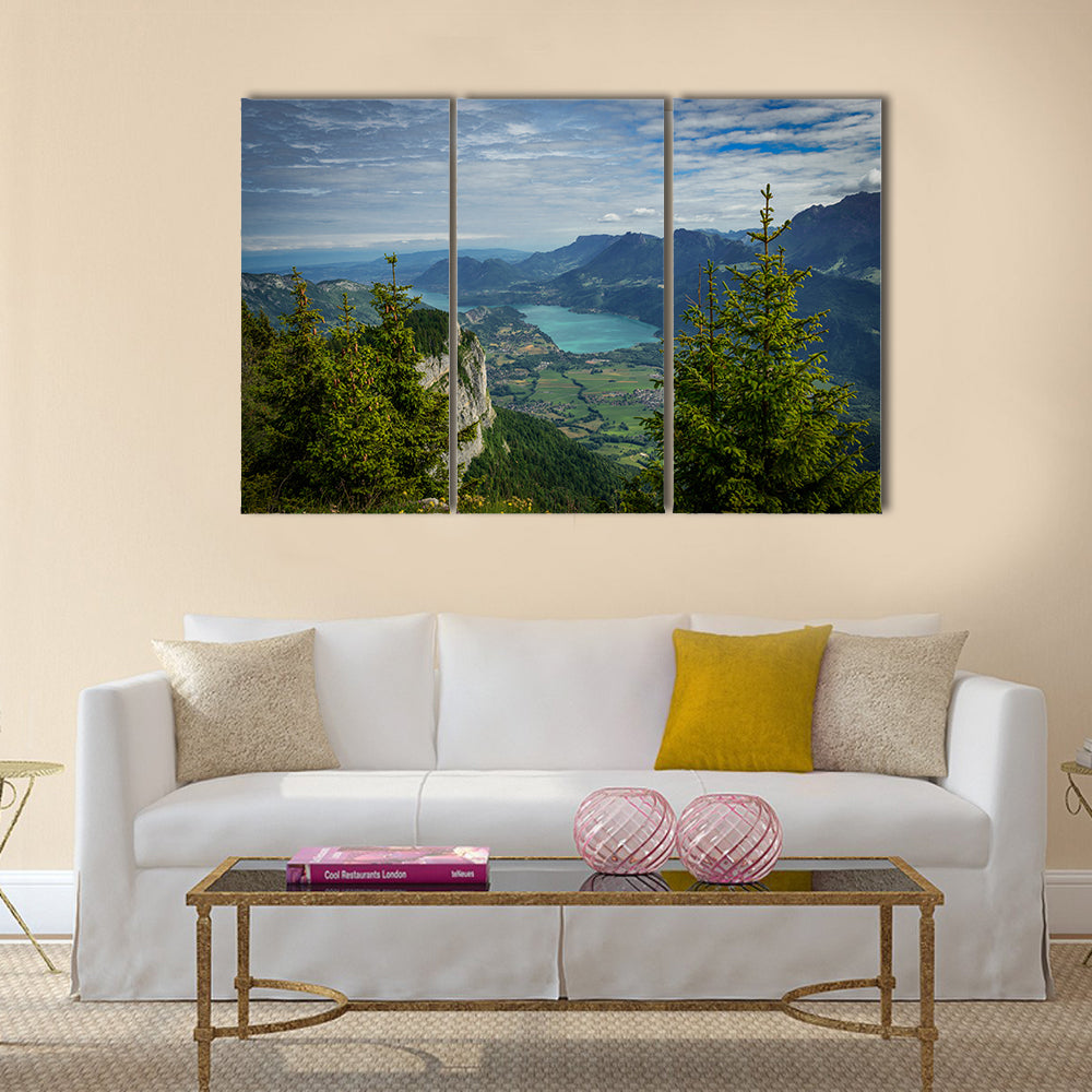 A view of Lake Annecy in the French Alps multi panel canvas wall art