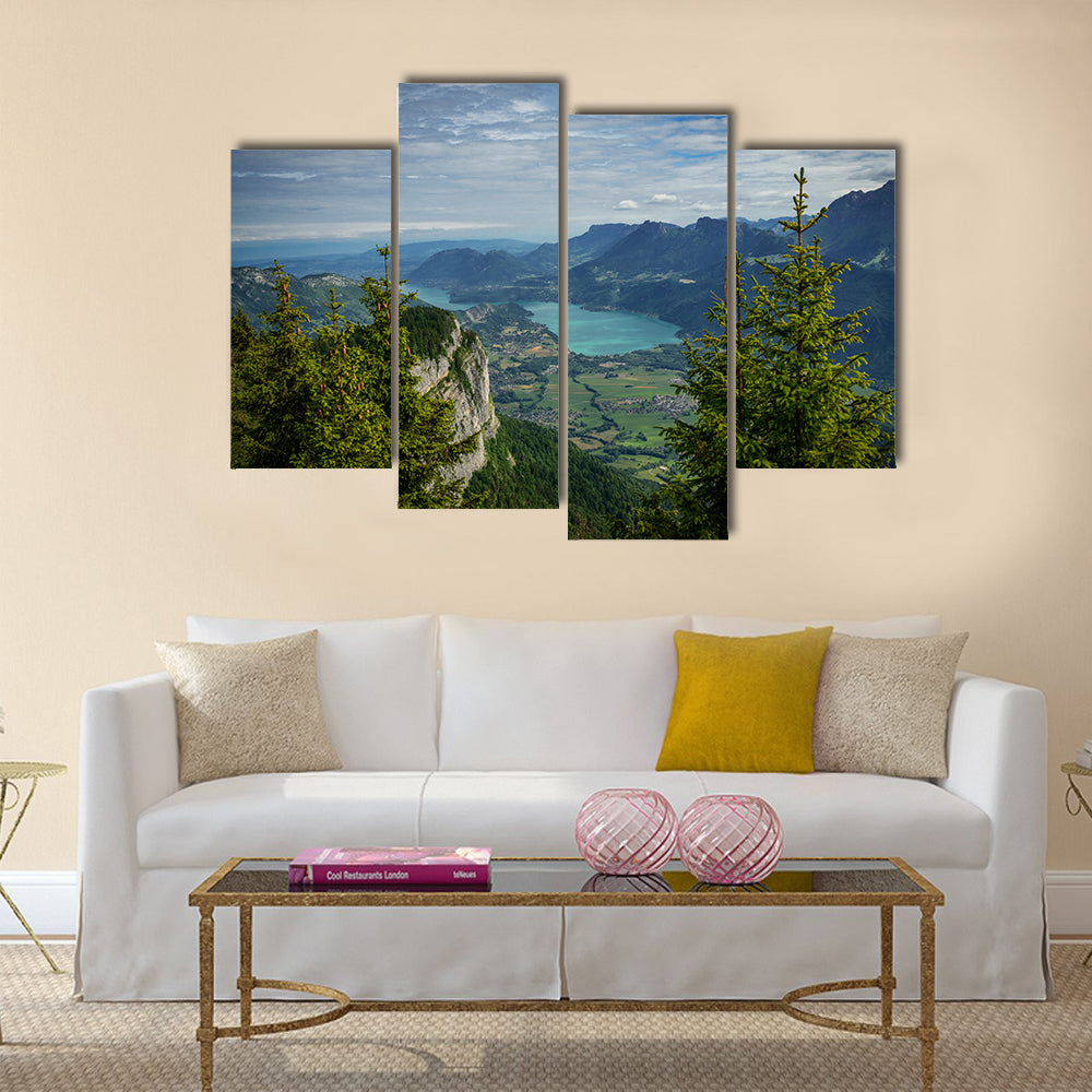 A view of Lake Annecy in the French Alps multi panel canvas wall art