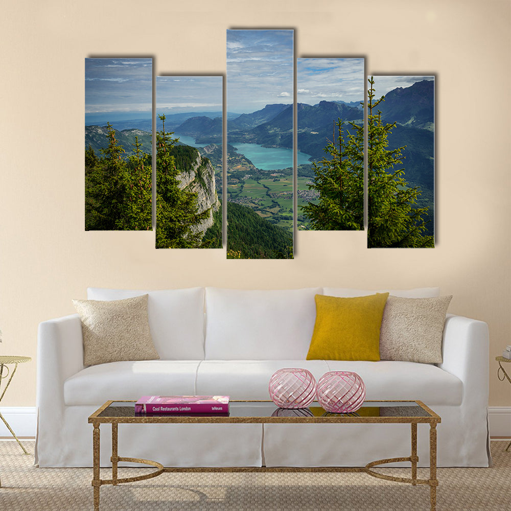 A view of Lake Annecy in the French Alps multi panel canvas wall art