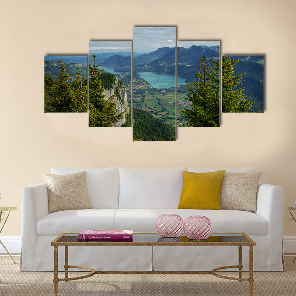 A view of Lake Annecy in the French Alps multi panel canvas wall art