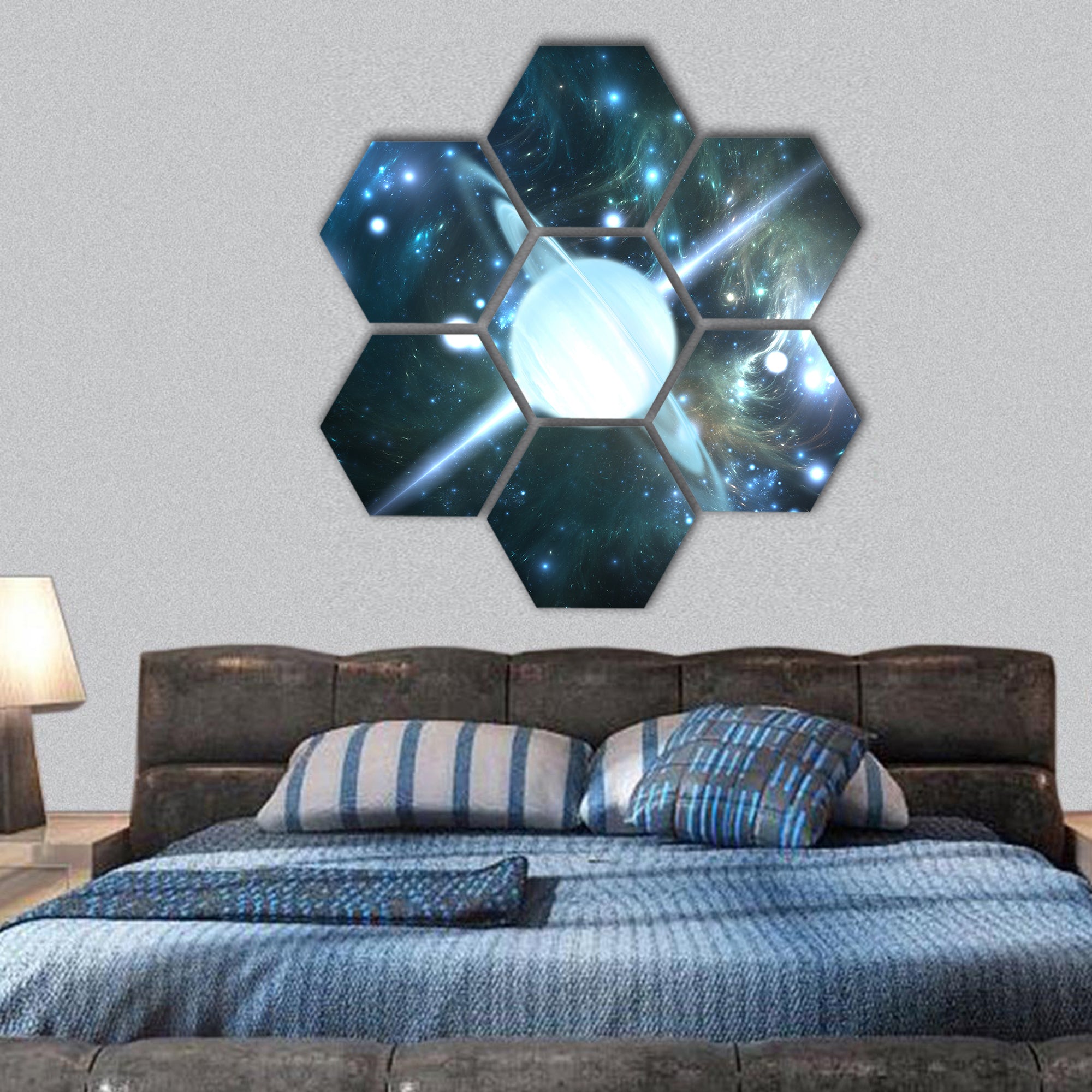 Rotating neutron star hexagonal canvas wall art