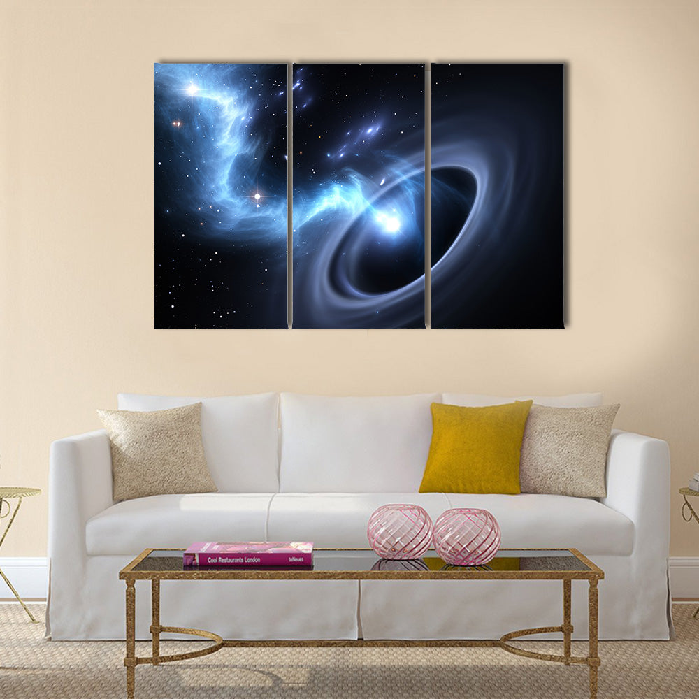 Stars and material falls into a black hole Multi Panel Canvas Wall Art