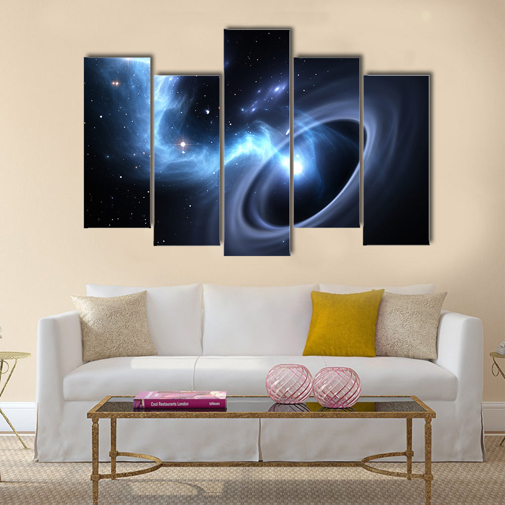 Stars and material falls into a black hole Multi Panel Canvas Wall Art