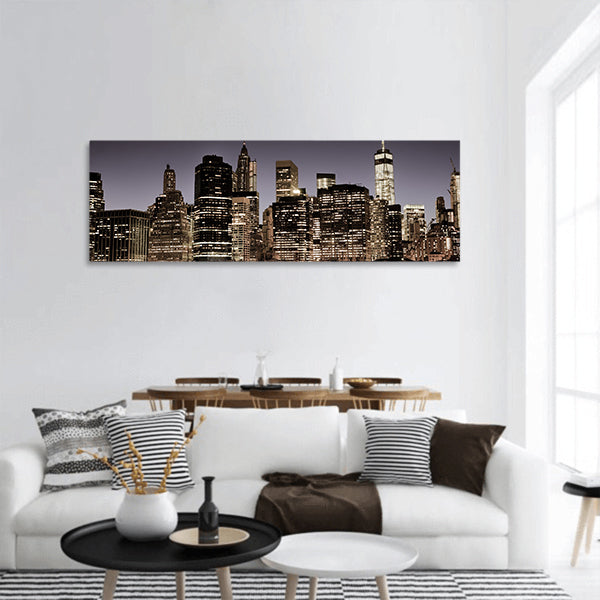 New York City night view panoramic canvas wall art