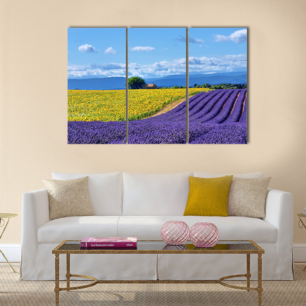 Stunning rural landscape with lavender field multi panel canvas wall art