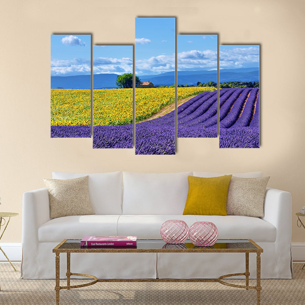 Stunning rural landscape with lavender field multi panel canvas wall art