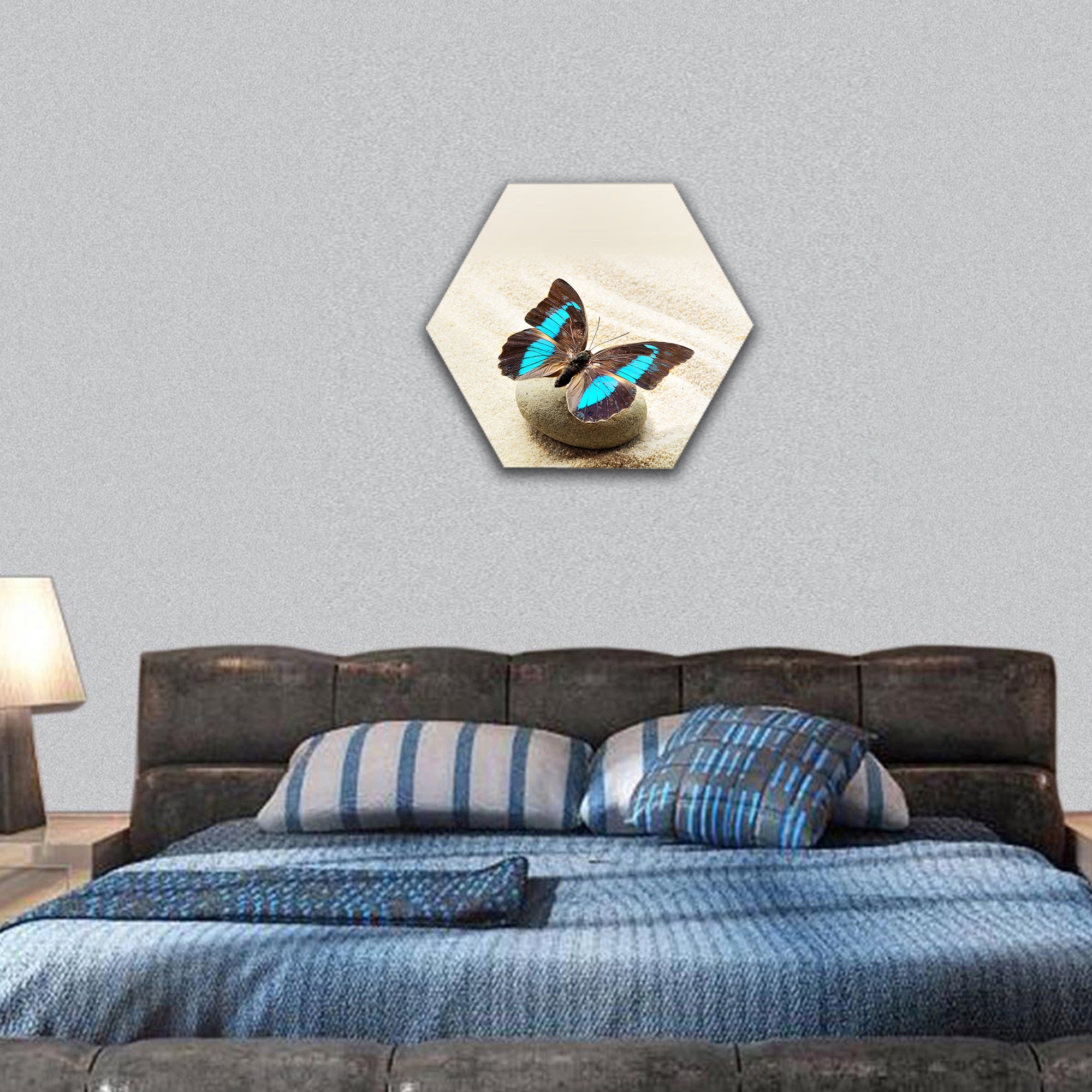 Butterfly Prepona Laerte on the sand hexagonal canvas wall art