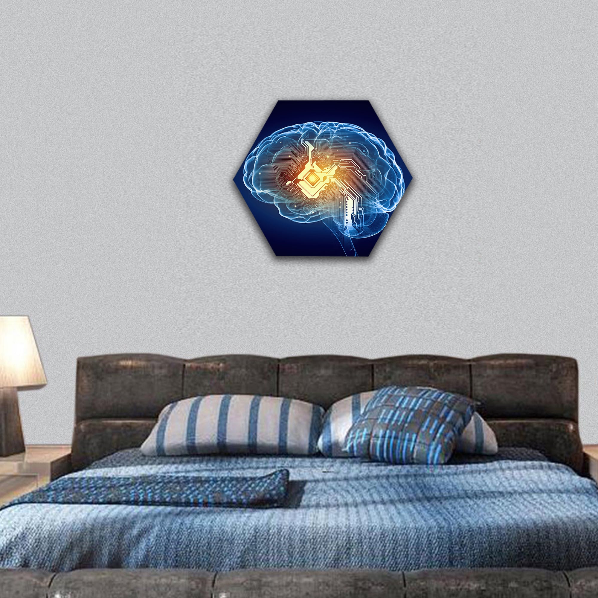 Concept of human intelligence with human brain hexagonal canvas wall art