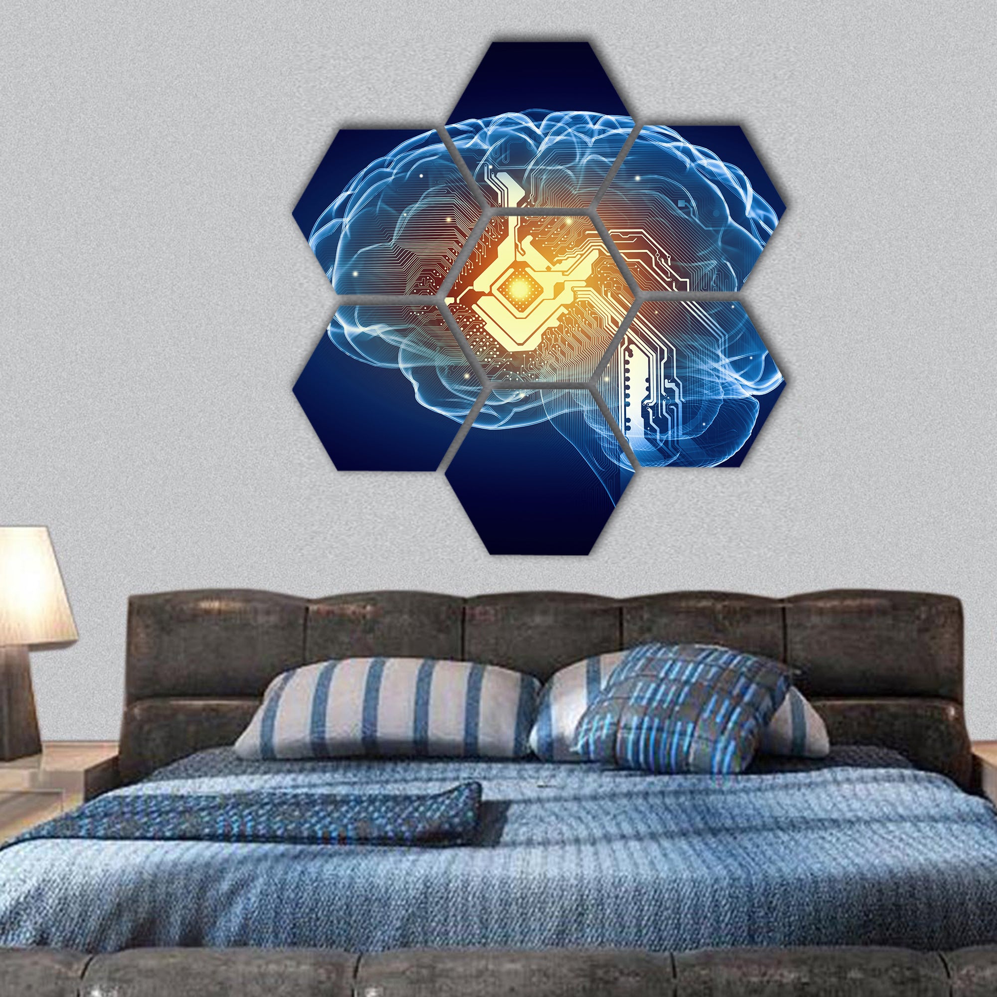 Concept of human intelligence with human brain hexagonal canvas wall art