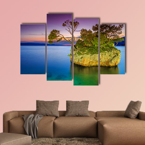 Stunning sunset landscape with rocky island multi panel canvas wall art