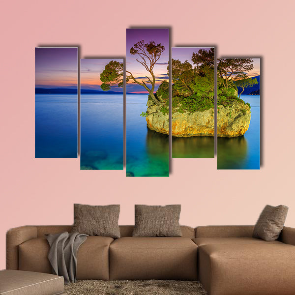 Stunning sunset landscape with rocky island multi panel canvas wall art