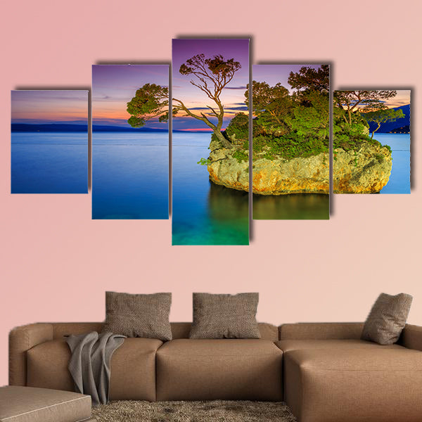 Stunning sunset landscape with rocky island multi panel canvas wall art