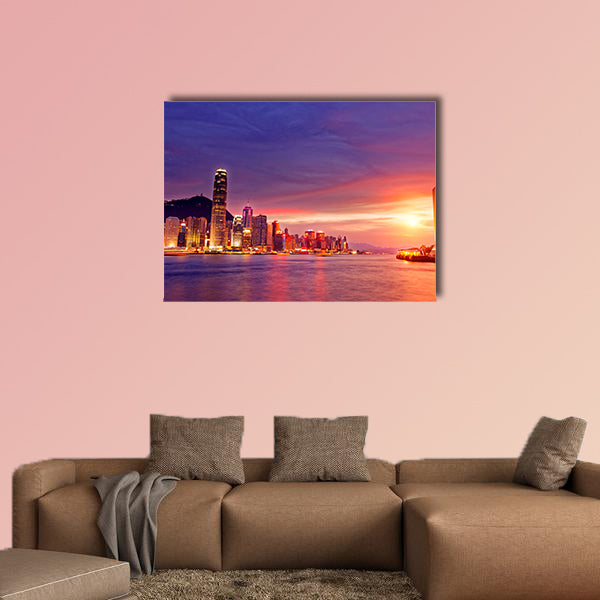 Beautiful Hong Kong cityscape at sunset multi panel canvas wall art