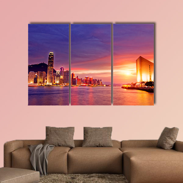 Beautiful Hong Kong cityscape at sunset multi panel canvas wall art