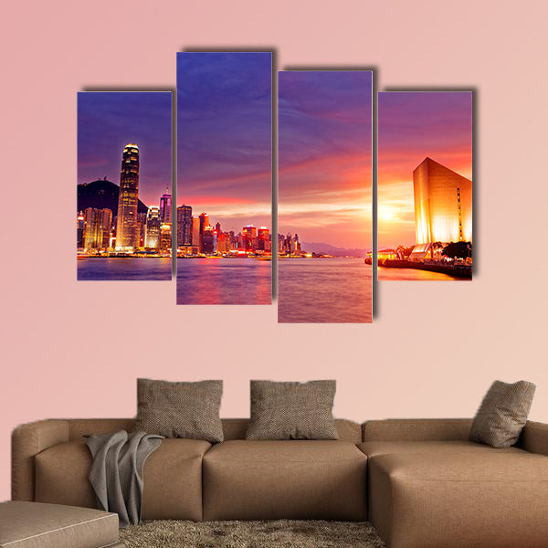 Beautiful Hong Kong cityscape at sunset multi panel canvas wall art