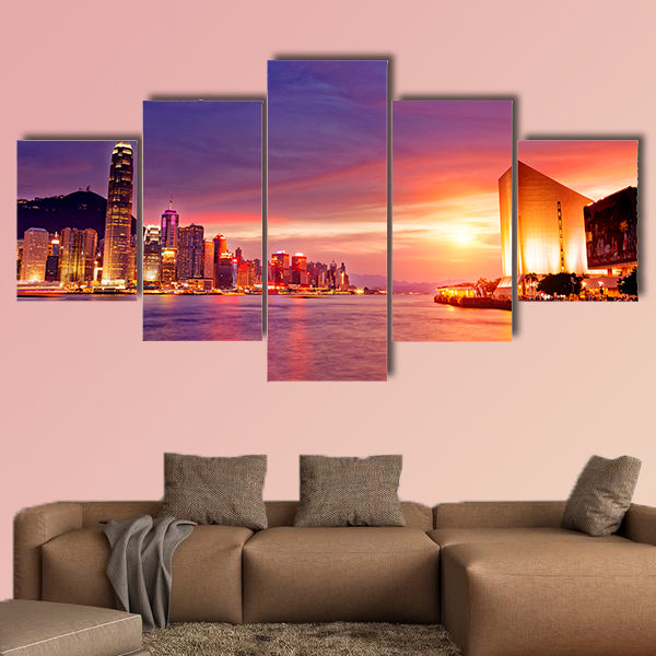 Beautiful Hong Kong cityscape at sunset multi panel canvas wall art