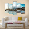 Big waves breaking on the shore with sea foam Multi Panel Canvas Wall Art