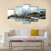 Big waves breaking on the shore with sea foam Multi Panel Canvas Wall Art