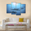 Row of beautiful dolphins swimming view under the water in the ocean multi panel canvas wall art