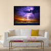 lightning and storm on sea to the sunset Multi Panel Canvas Wall Art