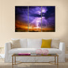 lightning and storm on sea to the sunset Multi Panel Canvas Wall Art