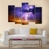 lightning and storm on sea to the sunset Multi Panel Canvas Wall Art