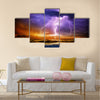 lightning and storm on sea to the sunset Multi Panel Canvas Wall Art