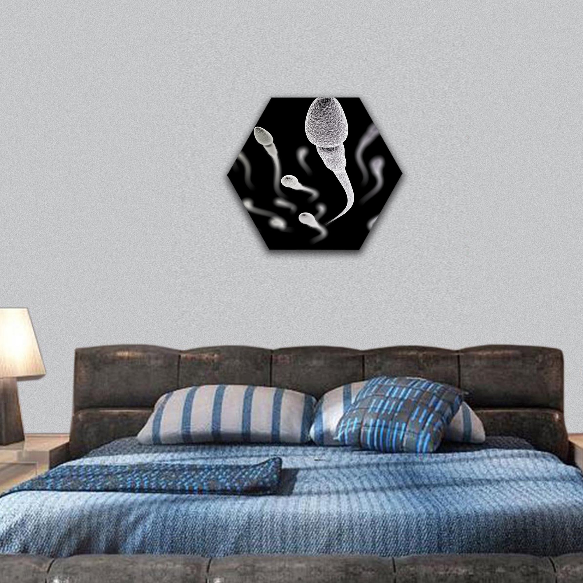 CGI visualization of the sperm with focus effect hexagonal canvas wall art