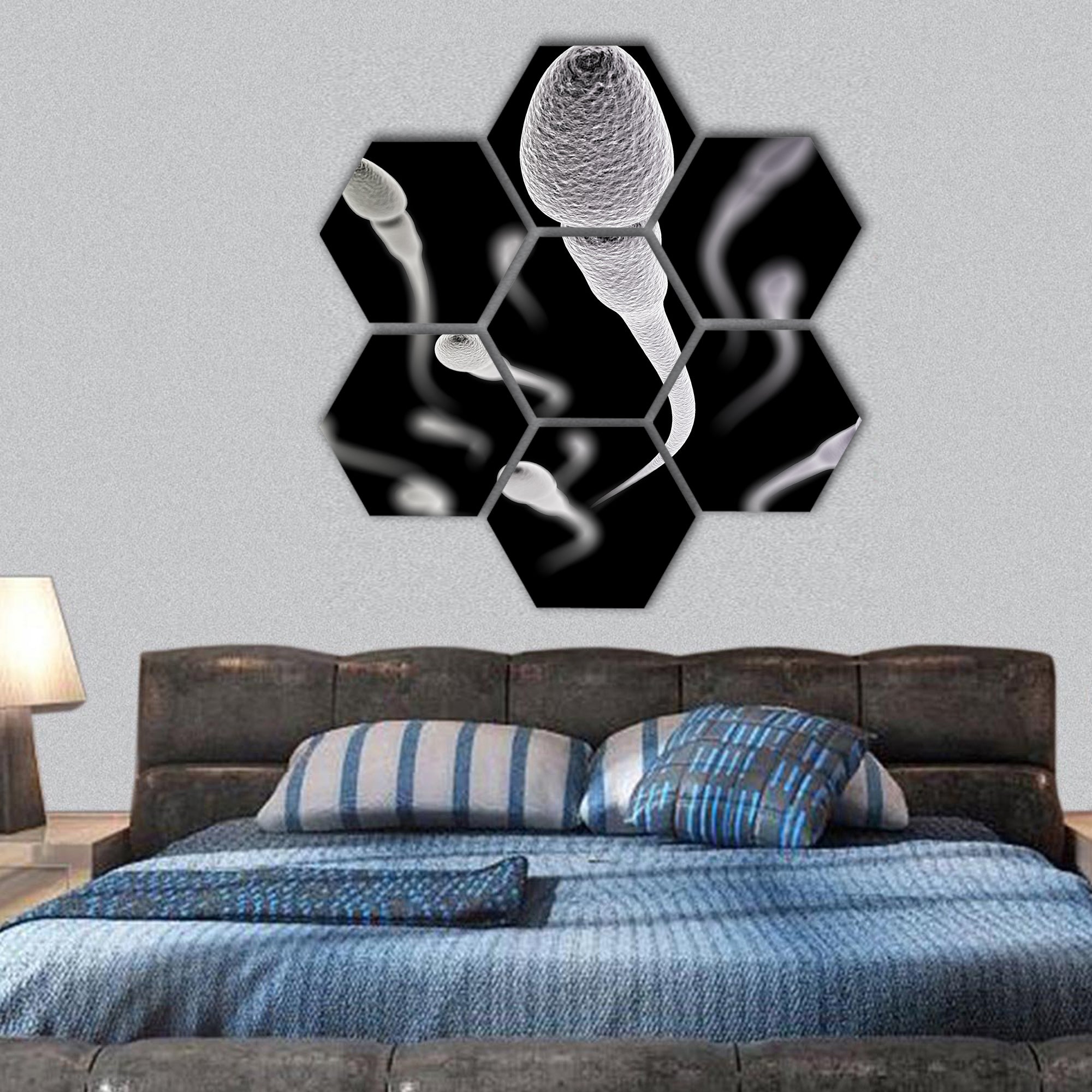 CGI visualization of the sperm with focus effect hexagonal canvas wall art