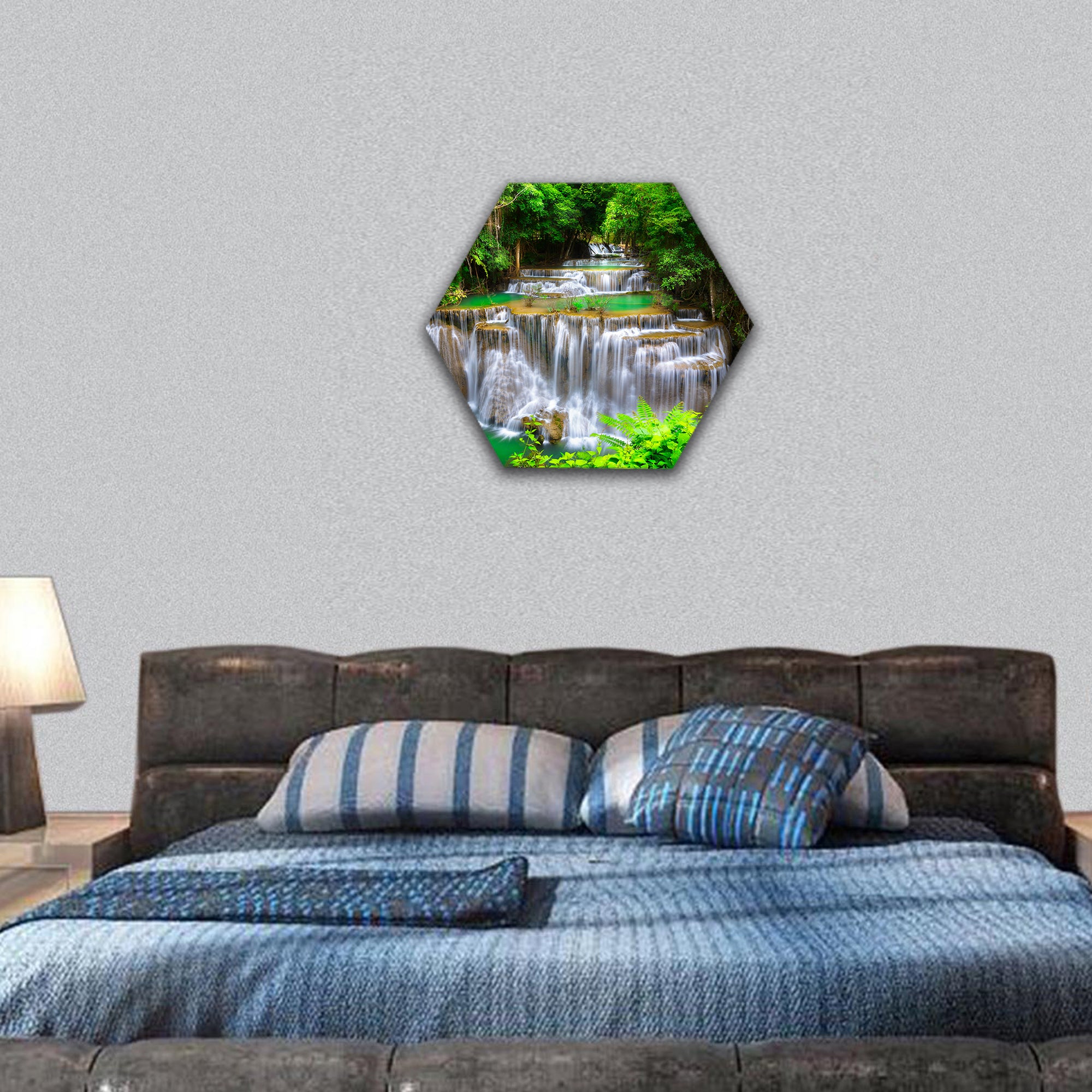 Huay Mae Kamin waterfall in Kanjanaburi, Thailand hexagonal canvas wall art