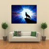 The vector illustration: Wolf howling at the moon multi panel canvas wall art