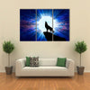 The vector illustration: Wolf howling at the moon multi panel canvas wall art