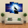 The vector illustration: Wolf howling at the moon multi panel canvas wall art