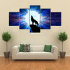 The vector illustration: Wolf howling at the moon multi panel canvas wall art