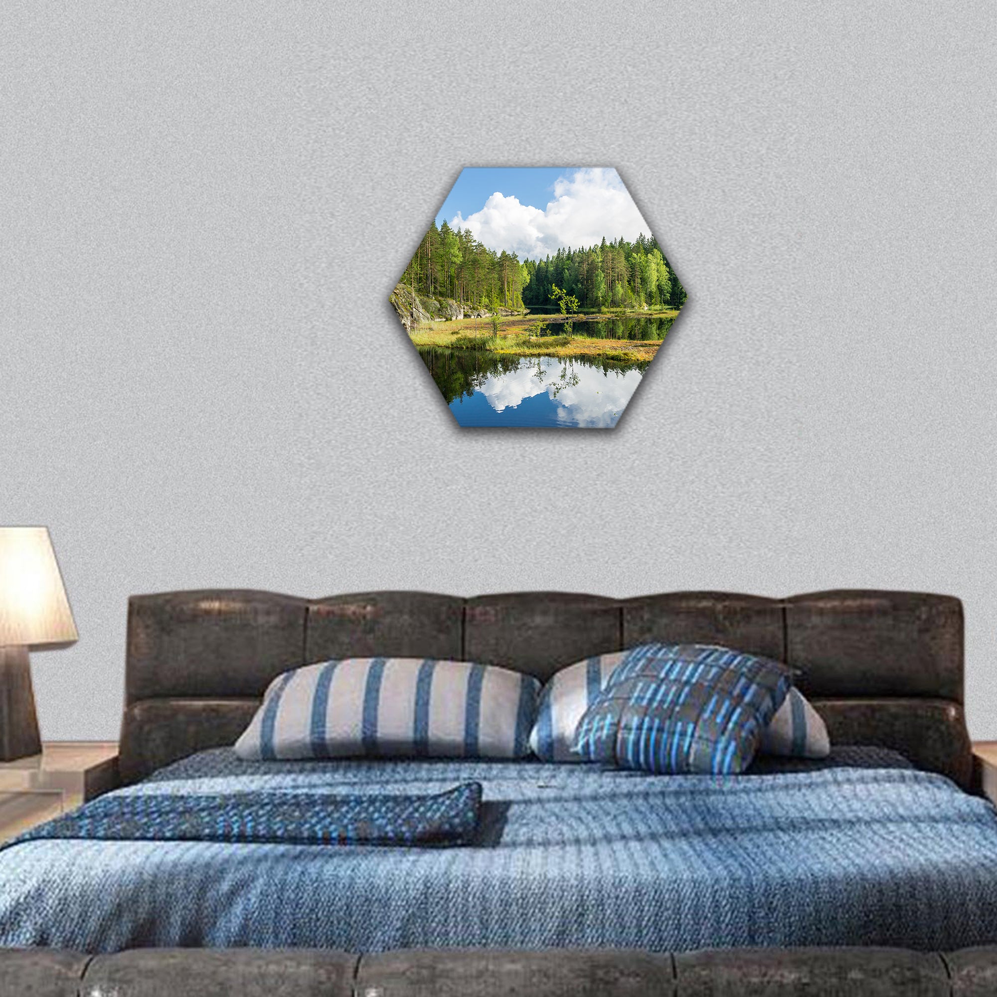 forest pond in Nuuksio National Park in Southern Finland hexagonal canvas wall art
