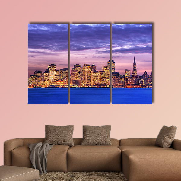 An image of San Francisco taken from the Treasure Island multi panel canvas wall art