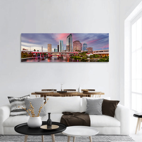 Tampa, Florida, downtown city skyline over Hillsborough River Panoramic Canvas Wall Art