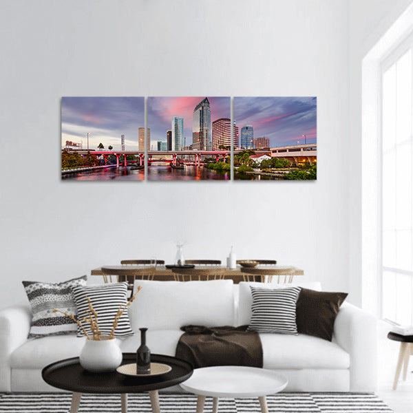 Tampa, Florida, downtown city skyline over Hillsborough River Panoramic Canvas Wall Art
