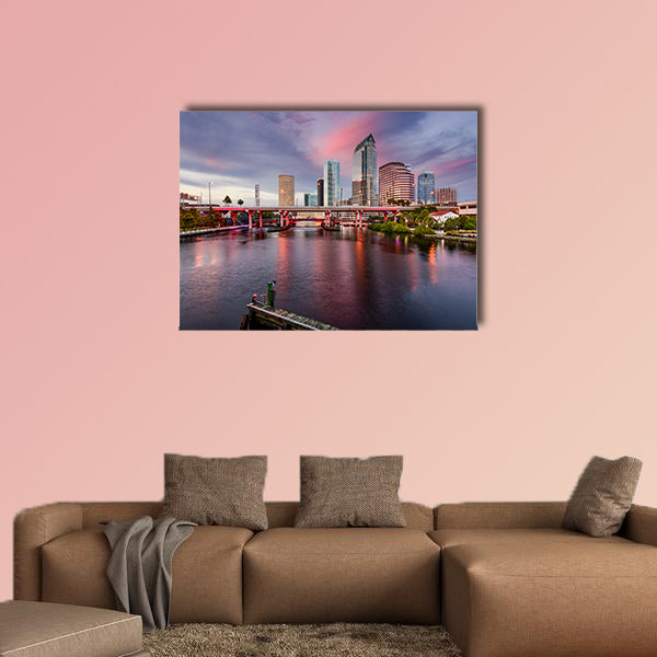 Tampa, Florida, USA downtown city skyline over the Hillsborough canvas wall art