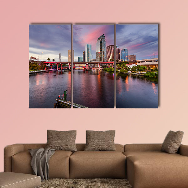 Tampa, Florida, USA downtown city skyline over the Hillsborough canvas wall art