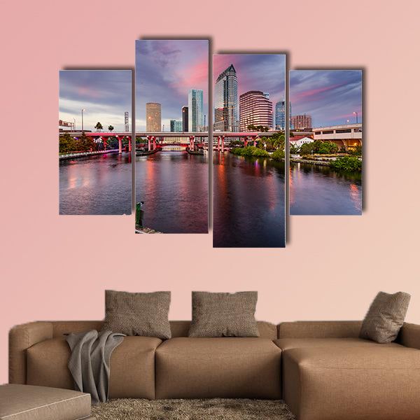 Tampa, Florida, USA downtown city skyline over the Hillsborough canvas wall art